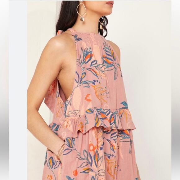 Free People Anita Desert Rose Combo Floral Ruffled Tiered Maxi Dress Size Small - Picture 2 of 12
